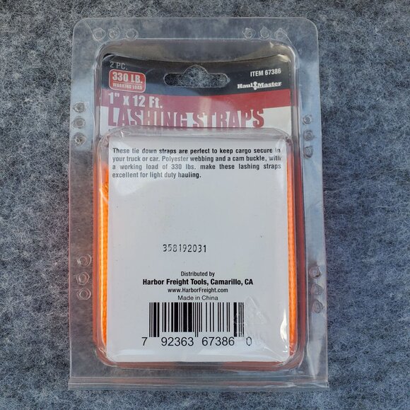 Handmaster Lashing Straps 2 Pc 330 Lb Working Load Limit Non-Slip Cam Buckle - Picture 2 of 2